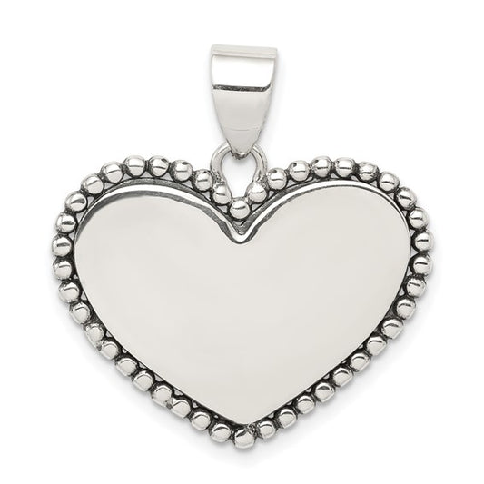 Sterling Silver Heart Pendant With Beaded Edge