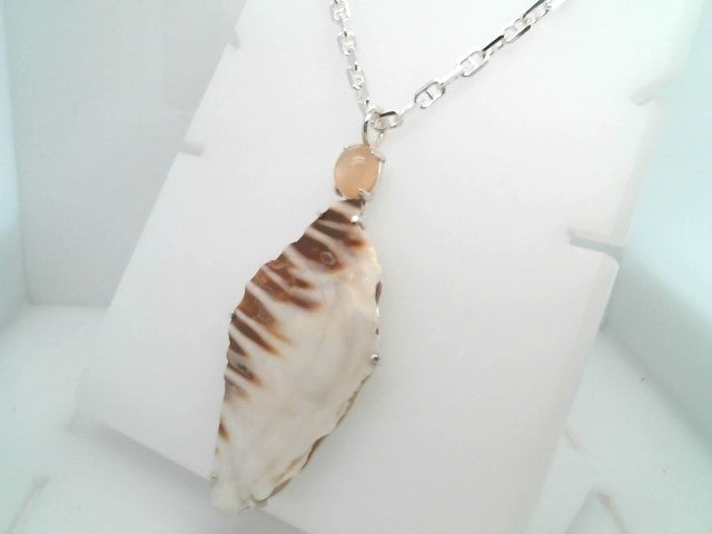 Sterling Silver Vero Beach Queen Conch Shard Pendant With Peach Moonstone Accent