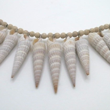 Sterling Silver Beige Marble And Florida Auger Seashell "Spike" Necklace 18.5"