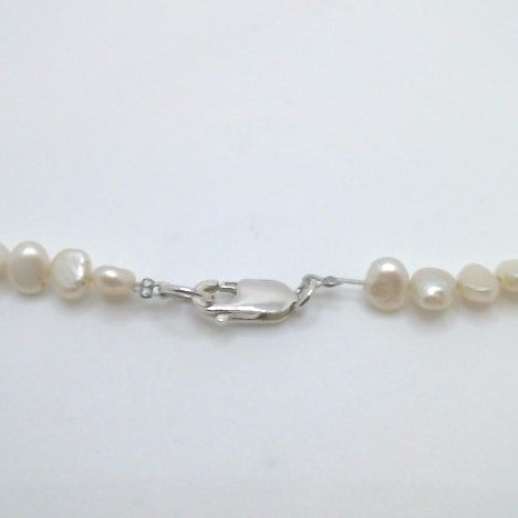 Sterling Silver White Freshwater Pearl And Florida Auger Seashell "Spike" Necklace 18.5"