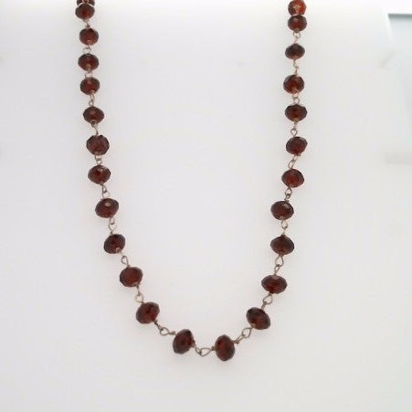 Sterling Silver Faceted Roundel Garnet Bead Station Chain Necklace 16.5 "