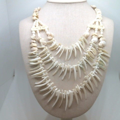 Sterling Silver Shell, Bone, White Coral, & Freshwater Pearl 3-Strand Necklace 18.5"-24"