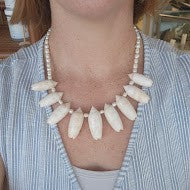 Sterling Silver Florida Lettered Olive Shell And Freshwater Pearl 1/2  Collar Necklace 19"