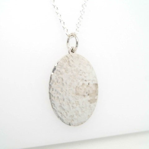Sterling Silver Oval Pendant Necklace With Hammered Finish, 18"