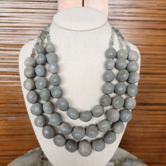 Sterling Silver Vero Beach Knicker Bean & Labradorite Bead Triple Strand Necklace, 24.5"