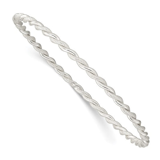 Sterling Silver 3 Mm Twisted Rope Texture Bangle Bracelet 8"