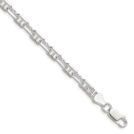 Sterling Silver Polished And Diamond Cut 5.5 Mm Mariner Anchor Link Chain Bracelet 8"