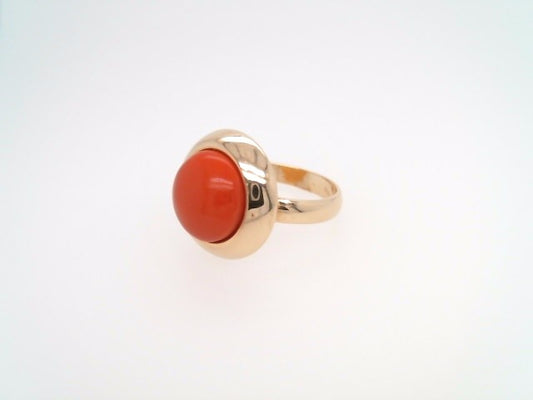 **Online Clearance** Vintage 14 Karat Yellow Gold 12 Mm Round Cabochon Coral Ring