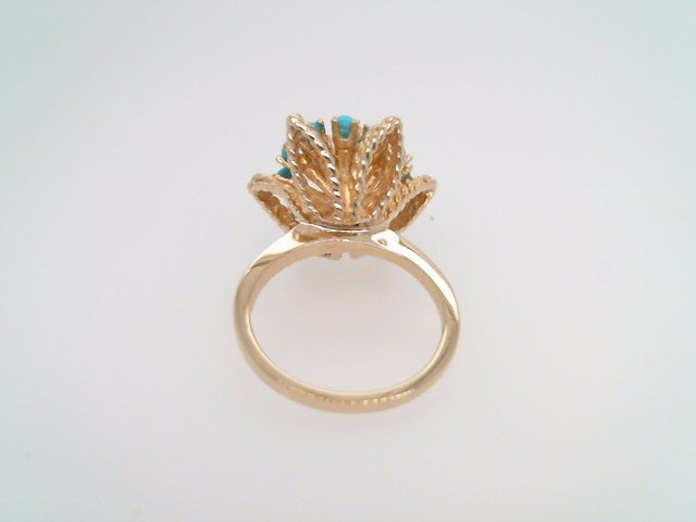 **Online Clearance** Vintage 14 Karat Yellow Gold Star Shaped Turquoise & Diamond Ring