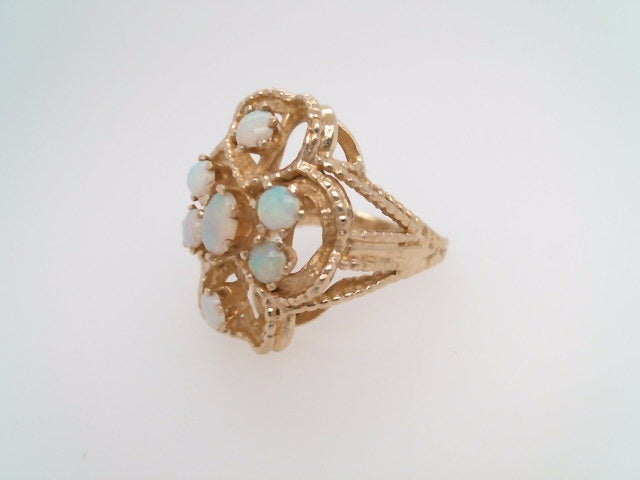 **Online Clearance** Vintage 14 Karat Yellow Gold Opal Cluster Cocktail Ring With Rope Detail