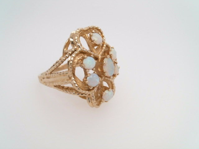 **Online Clearance** Vintage 14 Karat Yellow Gold Opal Cluster Cocktail Ring With Rope Detail