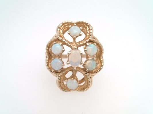 **Online Clearance** Vintage 14 Karat Yellow Gold Opal Cluster Cocktail Ring With Rope Detail