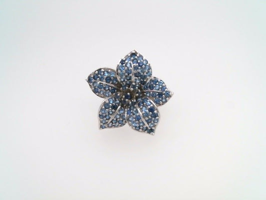 Vintage 14 Karat White Gold Blue Sapphire Pave Flower Ring