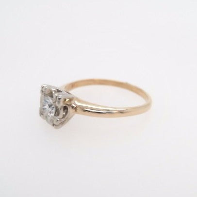 Online Clearance * Vintage 14 Karat Yellow & White Gold Diamond Solitaire Ring With Fishtail Style Illusion Setting