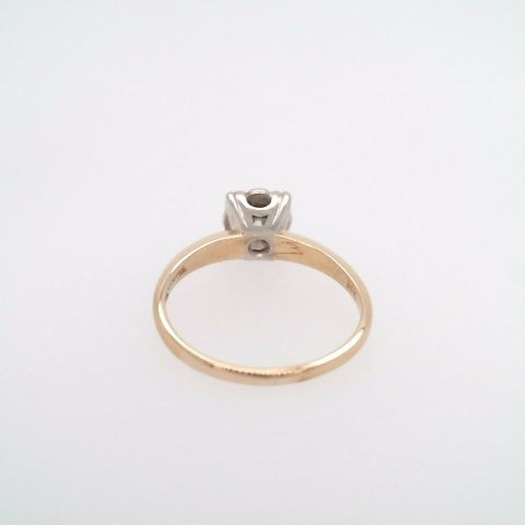 Online Clearance * Vintage 14 Karat Yellow & White Gold Diamond Solitaire Ring With Fishtail Style Illusion Setting