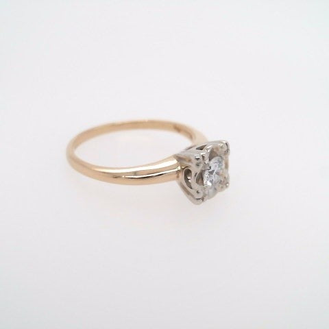 Online Clearance * Vintage 14 Karat Yellow & White Gold Diamond Solitaire Ring With Fishtail Style Illusion Setting
