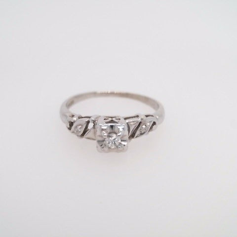 Online Clearance * Vintage 14 Karat White Gold Sculpted Filigree Diamond Engagement Ring With Fishtail Style Illusion Setting