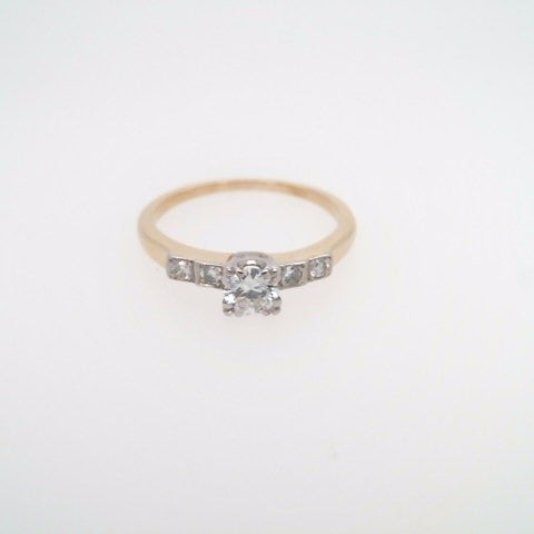 Vintage 14 Karat Yellow & White Gold 5 Diamond Engagement Ring With Fishtail Illusion Style Setting