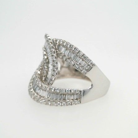 Vintage 14 Karat White Gold Baguettte & Round Diamond Interlocking "Swirl" Design Ring