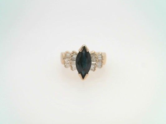 Vintage 14 Karat Yellow Gold Blue Sapphire & Baguette Diamond Ring