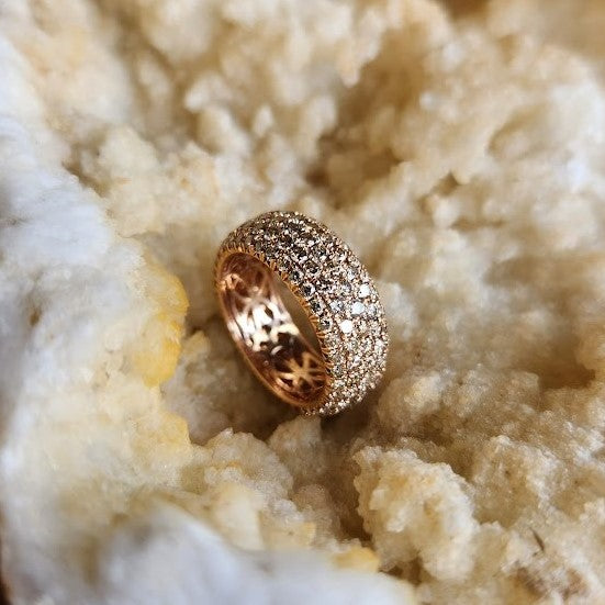 Vintage 14 Karat Rose Gold 5 Row Champagne Diamond Pave Eternity Band Ring
