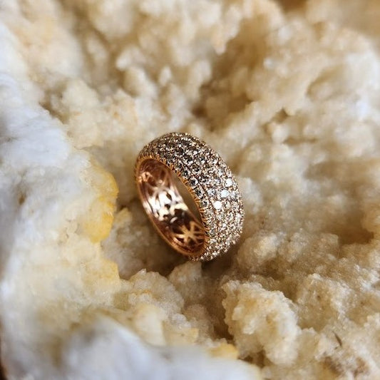 Vintage 14 Karat Rose Gold 5 Row Champagne Diamond Pave Eternity Band Ring