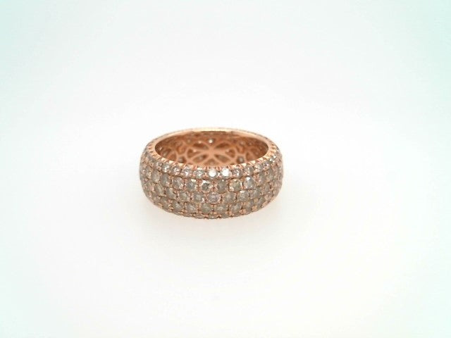 Vintage 14 Karat Rose Gold 5 Row Champagne Diamond Pave Eternity Band Ring