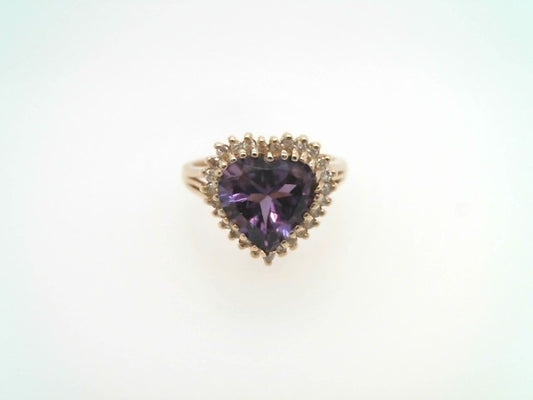 Vintage 14 Karat Yellow Gold Amethyst & Diamond Halo Ring