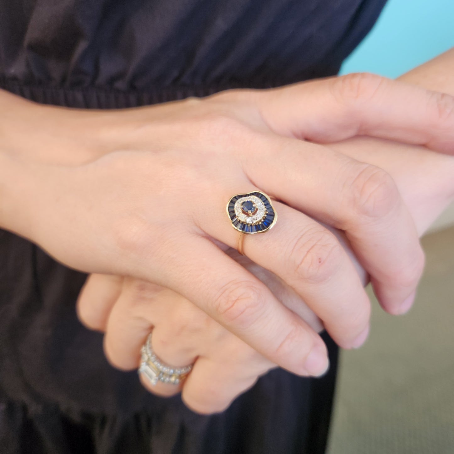 Vintage 14 Karat Yellow Gold Sapphire & Diamond "Ballerina" Style Ring