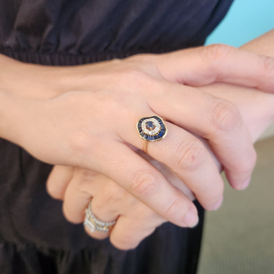 Vintage 14 Karat Yellow Gold Sapphire & Diamond "Ballerina" Style Ring