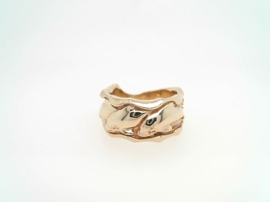 Vintage 14 Karat Yellow Gold 10 Mm Wide Triple Dolphin Band Ring