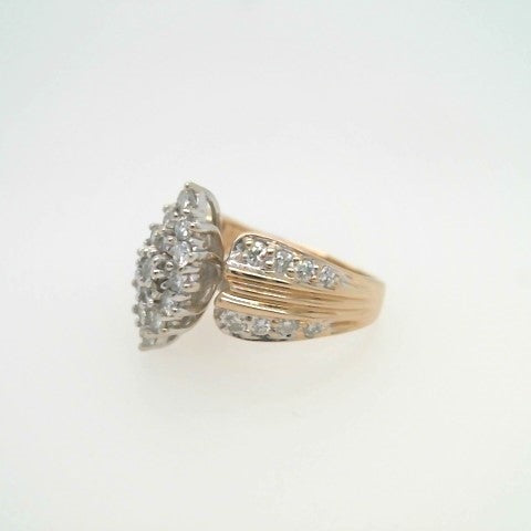 Vintage 14 Karat Yellow Gold Marquise Shaped Diamond Cluster Ring