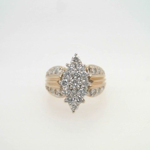 Vintage 14 Karat Yellow Gold Marquise Shaped Diamond Cluster Ring