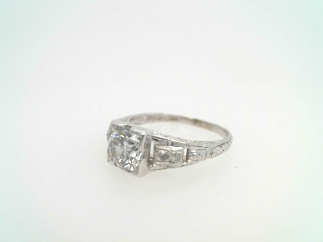 Vintage 18 Karat White Gold Ol European Cut Diamond Ring With Filigree Mounting