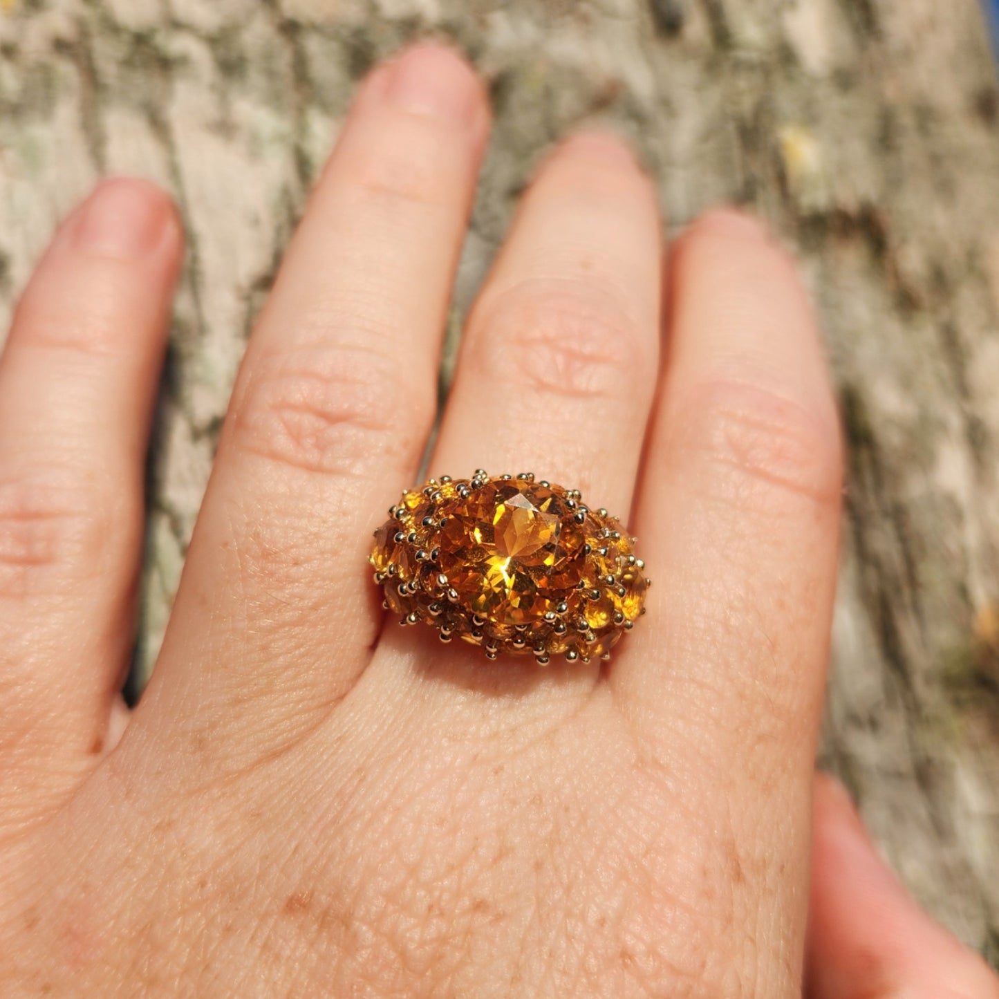 Vintage 10 Karat Yellow Gold Citrine Cluster Ring