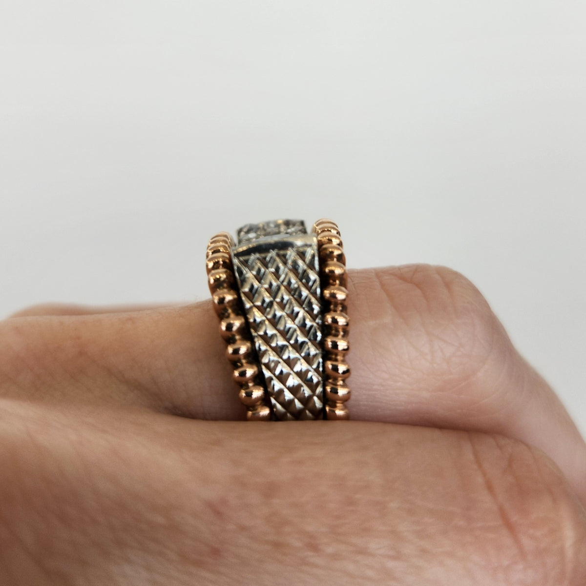 Vintage 14 Karat Yellow & White Gold Blue Sapphire & Rose Cut Diamond Ring