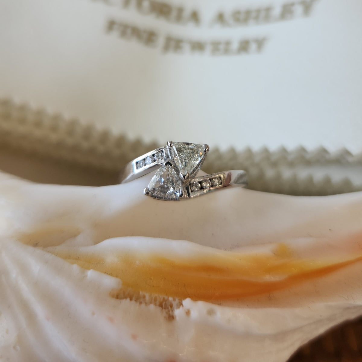 Vintage 14 Karat White Gold "Toi Et Moi" Style Trillion Diamond Bypass Ring