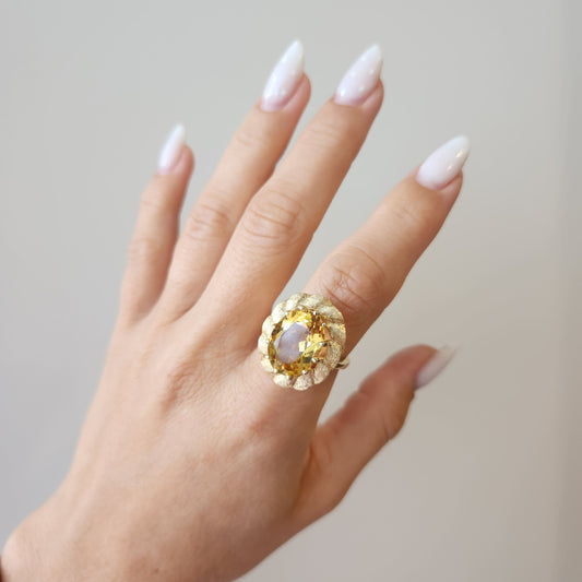 Vintage 14 Karat Yellow Gold Citrine Solitaire Ring With Florentine Textured Setting