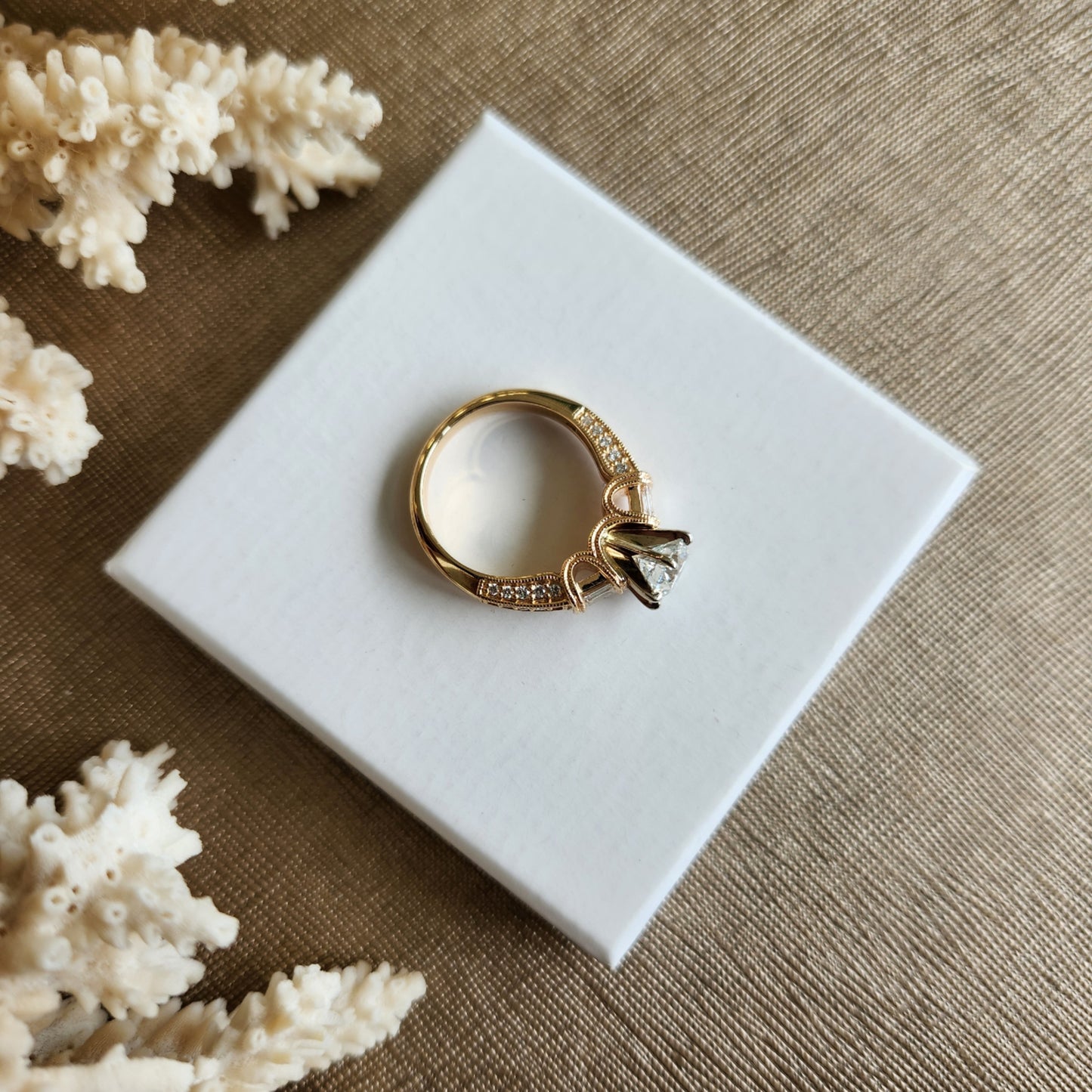 Vintage 14 Karat Yellow Gold Round Brilliant Diamond Engagement Ring With Diamond Accents