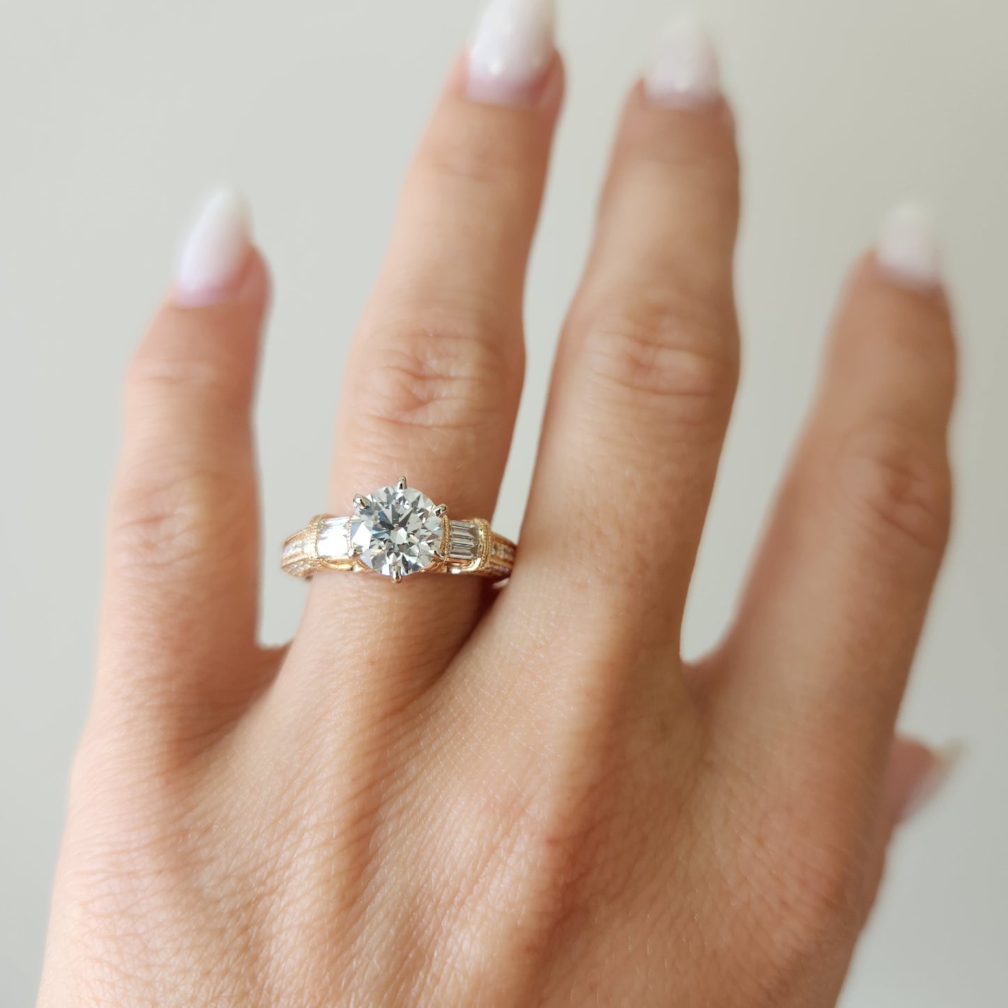 Vintage 14 Karat Yellow Gold Round Brilliant Diamond Engagement Ring With Diamond Accents