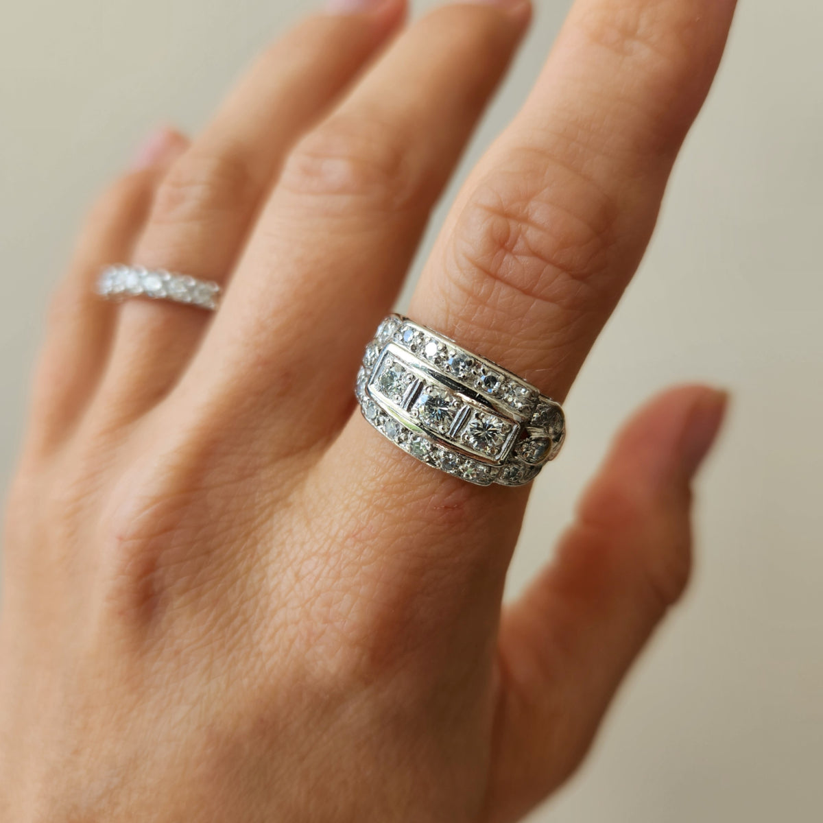 Vintage Platinum 11Mm Wide Diamond Band Ring