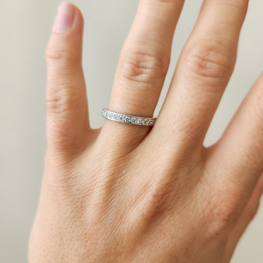 Vintage Platinum Bead Set Diamond Eternity Band