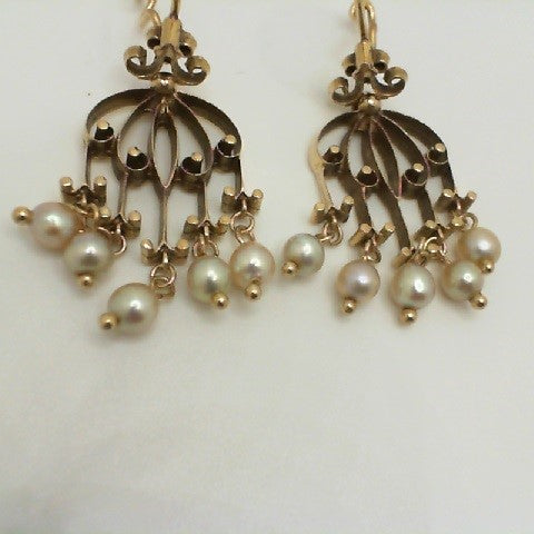 Vintage 14ky Pearl Chandelier Earrings