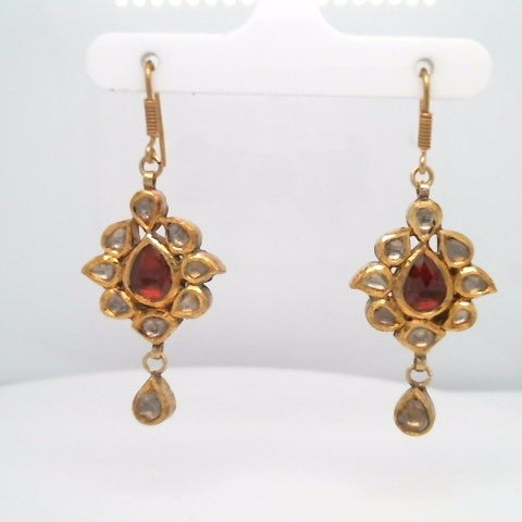 Vintage Handmade 22 Karat Yellow Gold Ruby & Diamond Indian Polki Styl