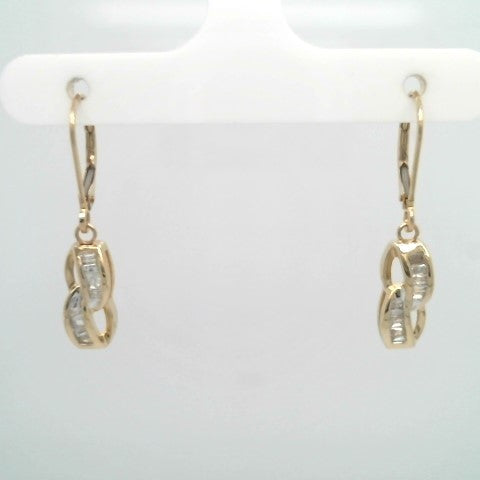 Online Clearance * Vintage 14 Karat Yellow Gold Baguette Diamond Dangle Earrings With Leverbacks