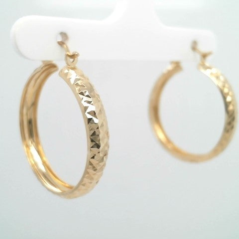 Vintage 14 Karat Yellow Gold Diamond Cut Hoop Earrings