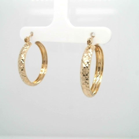 Vintage 14 Karat Yellow Gold Diamond Cut Hoop Earrings