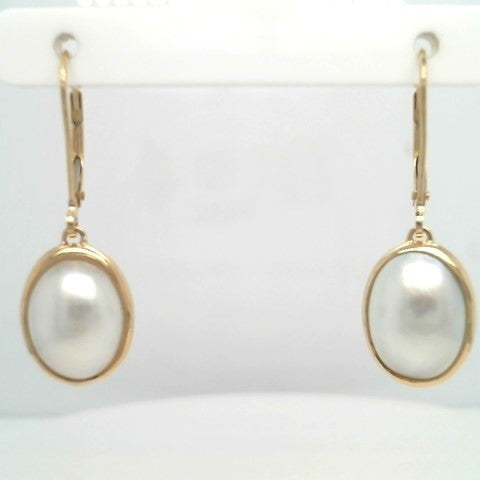 Vintage 18 Karat Yellow Gold Oval Mabe Pearl Bezel Set Earrings With Leverbacks