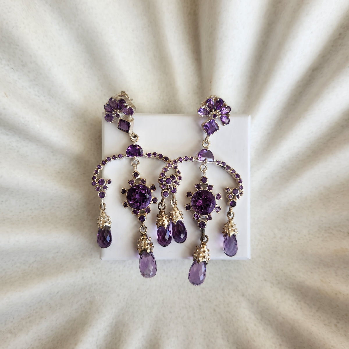 Vintage Sterling Silver Amethyst Oversized Chandelier Earrings