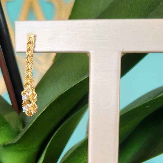Vintage 14 Karat Yellow Gold Rope Design Drop Earrings With Diamonds